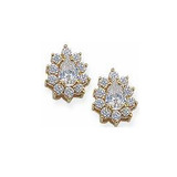 1 carat each pear lab grown diamond alternative cubic zirconia cluster stud earrings in 14k yellow gold.