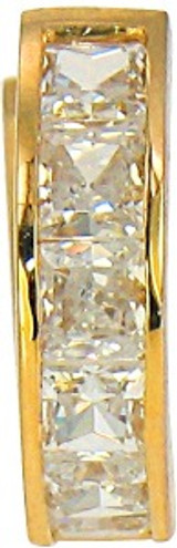 Channel set princess cut lab grown diamond quality cubic zirconia huggie hoop earrings in 14k yellow gold.