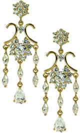 Jonquil pear marquise and round lab grown diamond alternative cubic zirconia chandelier drop earrings in 14k yellow gold.