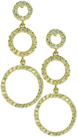 Harmony triple pave set round lab grown diamond simulant cubic zirconia circle drop earrings in 14k yellow gold.
