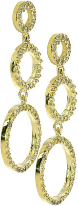 Harmony triple pave set round lab grown cubic zirconia circle drop earrings in 14k yellow gold.