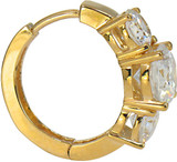 Nantucket three stone anniversary lab grown diamond quality cubic zirconia hoop earrings in 14k yellow gold.