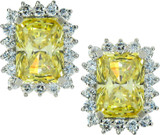 Luxora 4 carat laboratory grown diamond simulant cubic zirconia emerald radiant cut cluster earrings in 14k white gold.