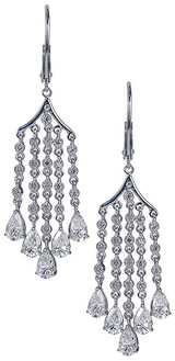 Saratoga lab grown diamond look cubic zirconia pear and round chandelier lever back style earrings in 14k white gold.