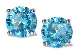 Simulated blue diamond 1 carat each laboratory created cubic zirconia stud earrings in 14k white gold.