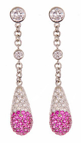 Elian Art Deco micro pave set round lab grown diamond alternative cubic zirconia earrings in 14k gold.