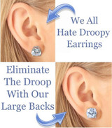 Large back push backs in 14k white gold, 14k yellow gold and platinum for added support against droopy earrings.