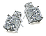 Kyra 2.5 carat each lab grown diamond quality cubic zirconia cushion cut stud earrings in 14k white gold.