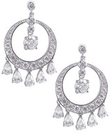 Chantilly chandelier pear and round laboratory grown diamond simulant cubic zirconia drop earrings in 14k white gold.