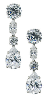 Pear, marquise and round drop earrings lab grown diamond simulant cubic zirconia in 14k white gold.