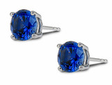 Round 1 carat each man made lab grown synthetic sapphire gemstone stud earrings set in solid 14k white gold.