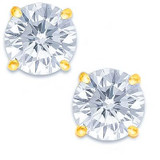 Round 1.25 carat each 7mm lab grown diamond look cubic zirconia stud earrings in 14k yellow gold.