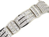 Reebo Channel Set Princess Cut Square Men's Bracelet with lab grown diamond simulant cubic zirconia in 14k white gold.
