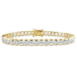 Box Radiant Cut Bezel Set Tennis Bracelet with lab grown diamond simulant cubic zirconia in 14k yellow gold.