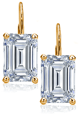 Emerald step cut cubic zirconia diamond look leverback euro wire earrings in 14k yellow gold.