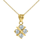 Tic Tac Toe Hugs and Kisses X and O Pendant with lab grown diamond simulant cubic zirconia  in 14K yellow gold.