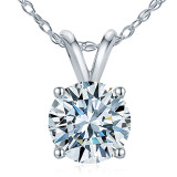 Round lab grown diamond look cubic zirconia basket set classic solitaire pendant in 14k white gold.