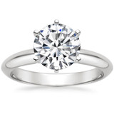 Round six prong lab-grown diamond look high quality cubic zirconia tiffany style solitaire engagement ring in 14k or 18k white gold.
