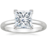 Princess cut square lab grown diamond look alternative cubic zirconia classic solitaire engagement ring in 14k white gold.