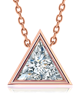 Trillion triangle bezel set lab created diamond alternative cubic zirconia solitaire pendant in 14k rose gold.