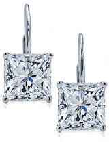 Princess cut square cubic zirconia man made diamond simulant leverback euro wire earrings in platinum.