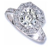 Elegant Asscher 5.5 carat lab grown diamond alternative cubic zirconia pave halo bridal wedding set in platinum.