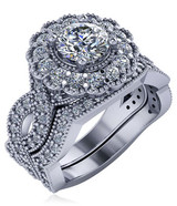 Anthos 1 Carat Cubic Zirconia Round Halo Pave Braided Woven Shank Bridal Wedding Set with lab grown diamond simulant cubic zirconia.