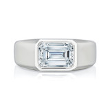 Pierce horizontal emerald cut bezel set lab grown diamond simulant cubic zirconia man's ring in platinum.