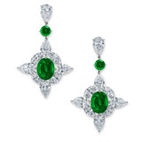 Dominion oval man made emerald and lab grown diamond simulant cubic zirconia cluster drop earrings in 14k white gold.