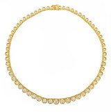 Sarento Graduated Prong Set Round Scalloped Tennis Necklace with lab grown diamond simulant cubic zirconia in 14k yellow gold.