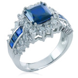 Louisa 1.5 carat princess cut man made sapphire lab grown diamond simulant cubic zirconia halo engagement ring in 14k white gold.