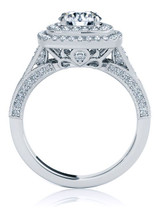 Camden 2 carat round lab grown diamond simulant cubic zirconia double halo solitaire engagement ring in 14k white gold.