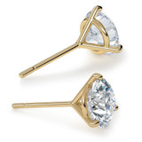 3 ct. each, 6 carats total weight Martini style three prong round basket set lab created diamond simulant cubic zirconia stud earrings in 14k yellow gold.