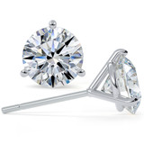 Three prong round Martini style basket set lab-grown diamond stud earrings in 14k white gold, 18k white gold or platinum.
