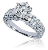 Round 2 Carat Princess Cut Engraved Solitaire with lab grown diamond quality cubic zirconia in 18k white gold.