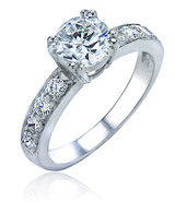 Round 1 Carat Pave Solitaire with lab grown diamond simulant cubic zirconia in 14k white gold.