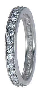 The Bella 1 carat bezel set round lab grown diamond simulant cubic zirconia eternity three ring bridal set in 14k white gold.