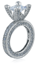 Palace 2.5 carat princess cut laboratory grown diamond quality cubic zirconia pave eternity wedding solitaire in 14k white gold.