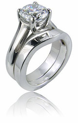 Round 2 Carat Trellis Bridal Set Solitaire and Contoured Matching Band with lab grown diamond look cubic zirconia in platinum.