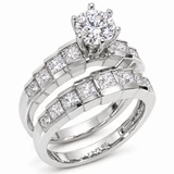 Round 1 Carat Channel Set Princess Cut Bridal Set with lab created diamond look cubic zirconia in 14k white gold.