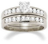 Channel Set Round 1 Carat Bridal Set with simulated lab created diamond quality cubic zirconia in 14k white gold.