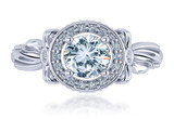 Regallo 1 carat round laboratory grown diamond look cubic zirconia halo milgrain bow engagement ring in 18k white gold.