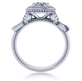 Regallo 1 carat round laboratory grown diamond quality cubic zirconia halo milgrain bow engagement ring in platinum.