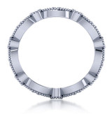 Alternating marquise and round milgrain design laboratory grown diamond look cubic zirconia eternity band in platinum.