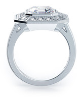 Pippa Middleton 2.5 carat asscher cut lab grown diamond look cubic zirconia pave halo engagement ring inspiration in platinum.
