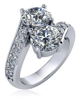 Two stone lab grown diamond alternative cubic zirconia 1.5 carat bypass toi et moi couples engagement ring in 14k white gold.