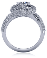 Round 1 Carat Double Pave Swirl Solitaire with lab grown diamond simulant cubic zirconia in 18k white gold.
