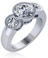 Three Stone Round Half Bezel Set Anniversary Ring with lab grown simulated diamond quality cubic zirconia in 14k white gold.