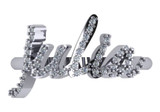 Personalized pave set round lab grown diamond alternative cubic zirconia name ring in 14k white gold.