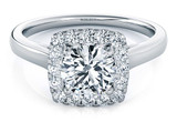 Round 1.5 Carat Halo Cathedral Ring with lab grown diamond simulant cubic zirconia in 14k white gold.